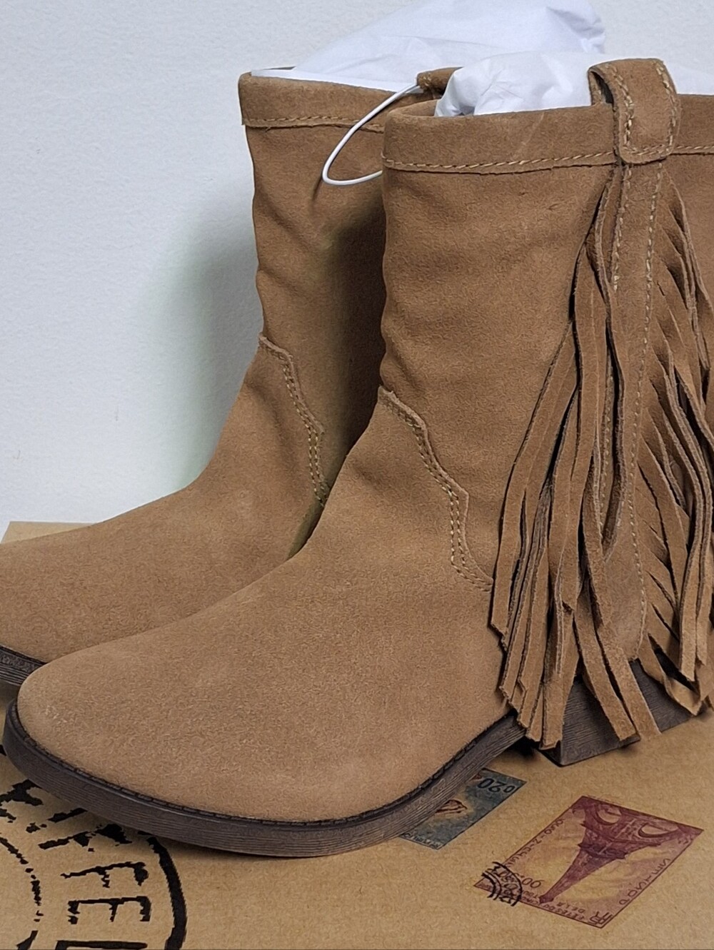 70 Post Paris LEATHER Ankle Fringe Boots, Tan